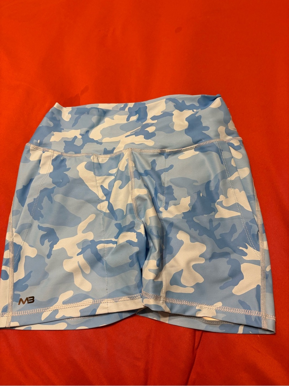 Blue Camo Athletic Women's Shorts - High-Waist Performance
